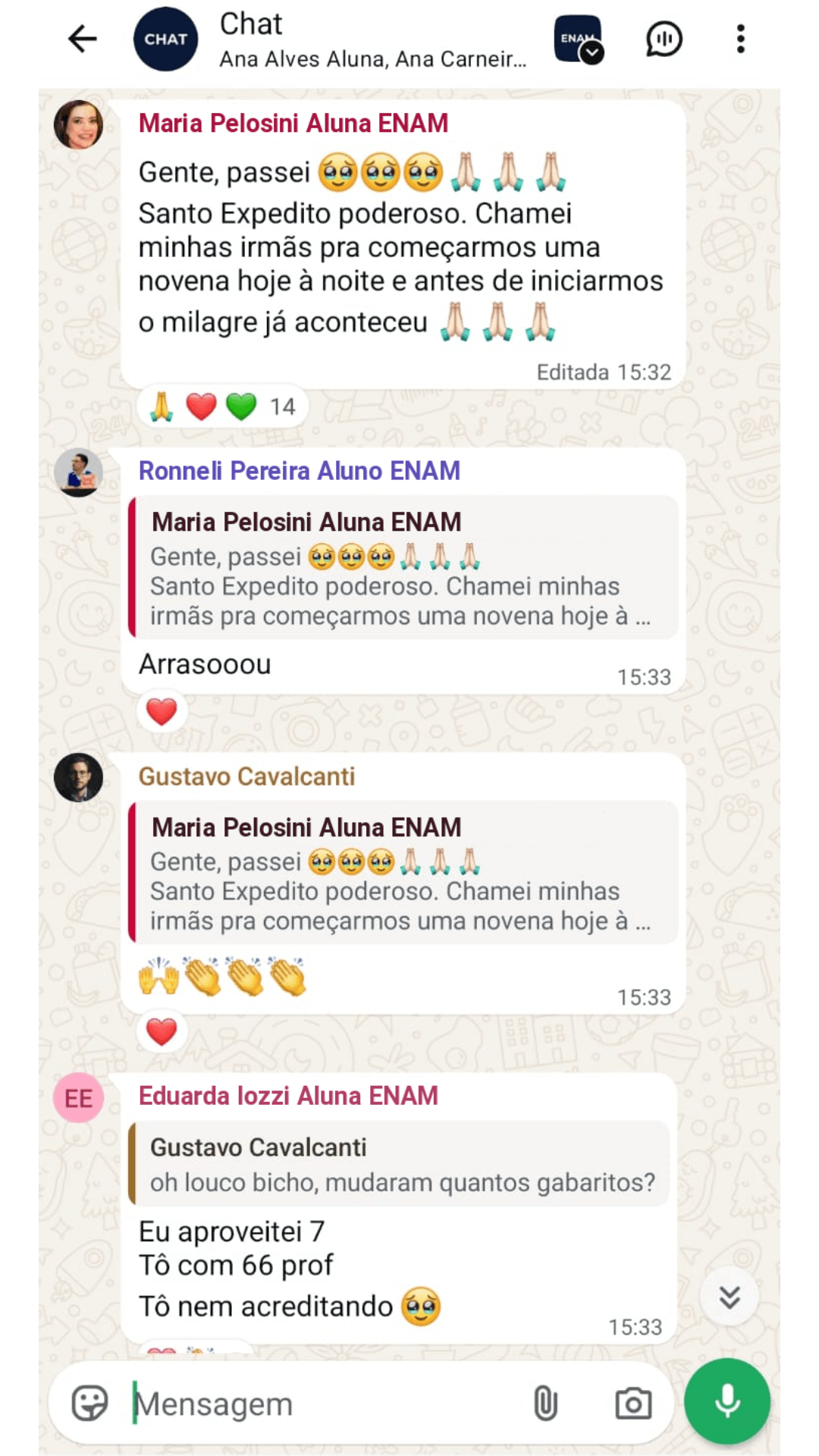 Depoimentos do dia da aprovação no ENAM 5