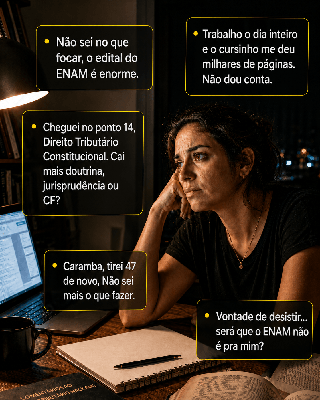Pessoa frustrada estudando para o ENAM