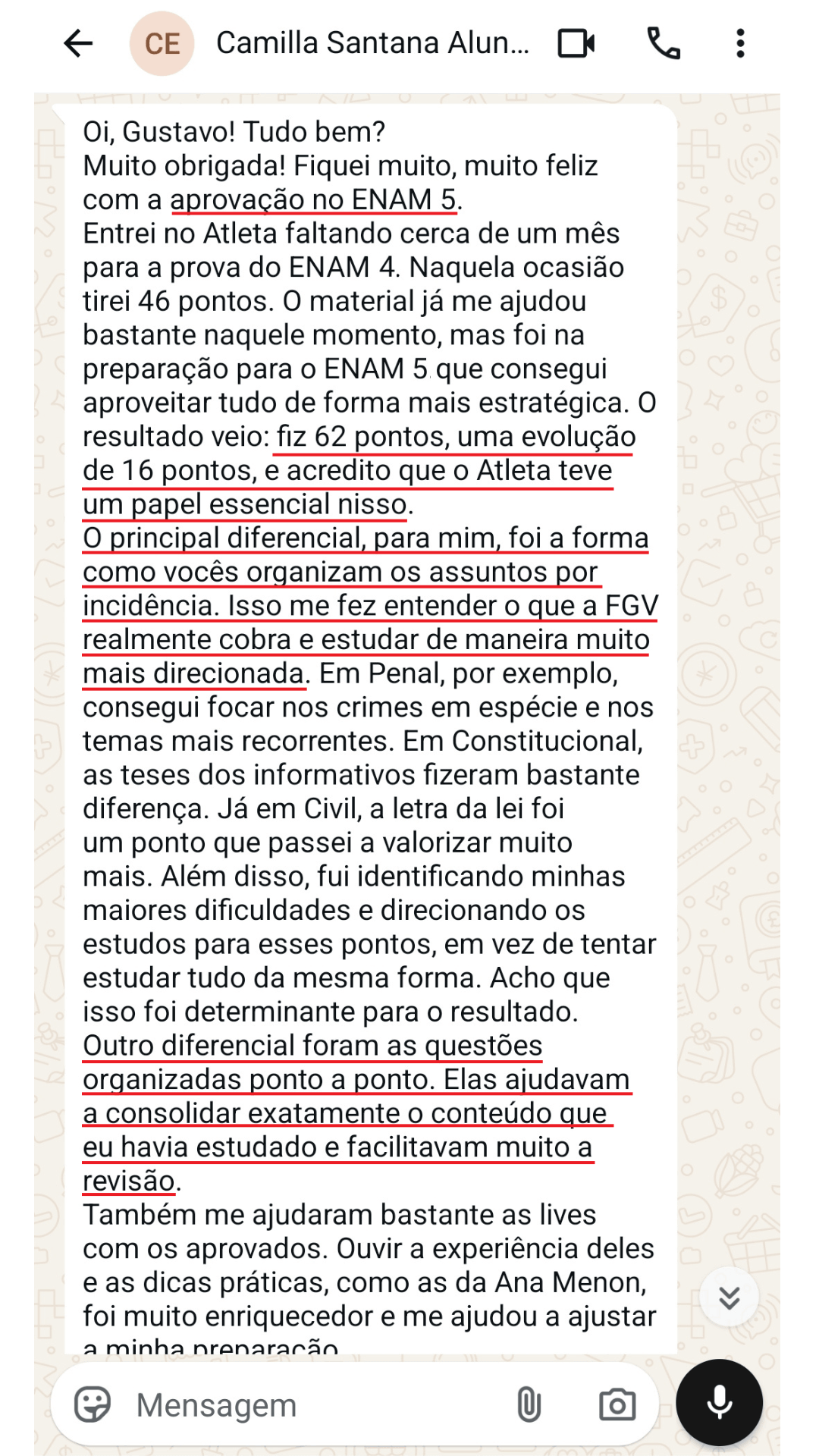 Depoimento Camilla Santana ENAM 5 parte 1