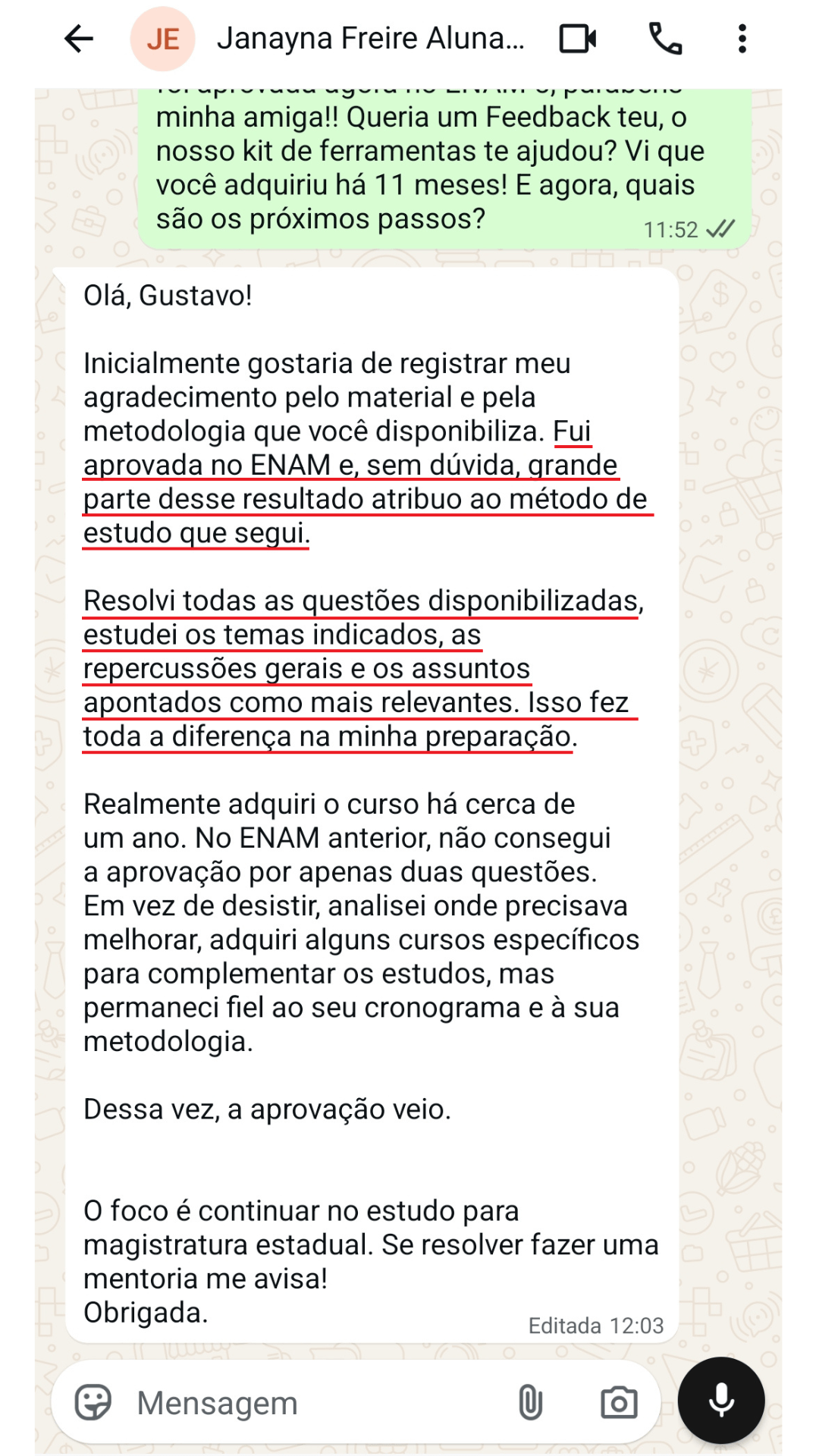 Depoimento Janayna Freire